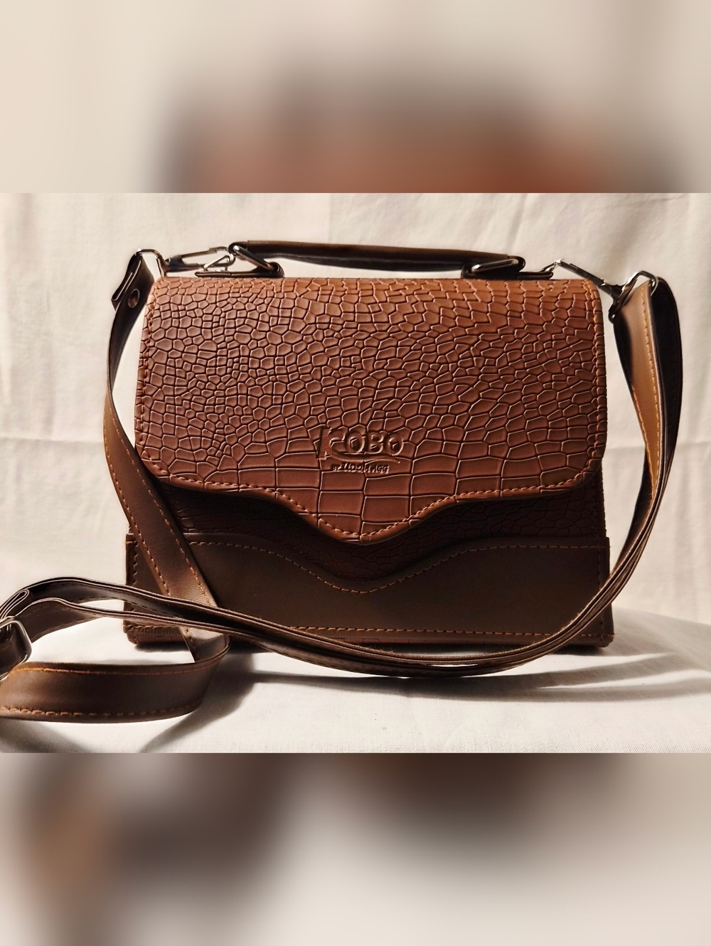 Ronny Kobo Collection Two-Tone Brown Croc-Embossed Crossbody